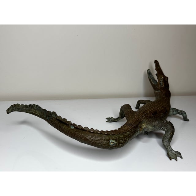 French Early 20th Century Bronze Crocodile Fountain Head Garden Outdoor Sculpture After Antoine-Louis Barye For Sale - Image 16 of 18