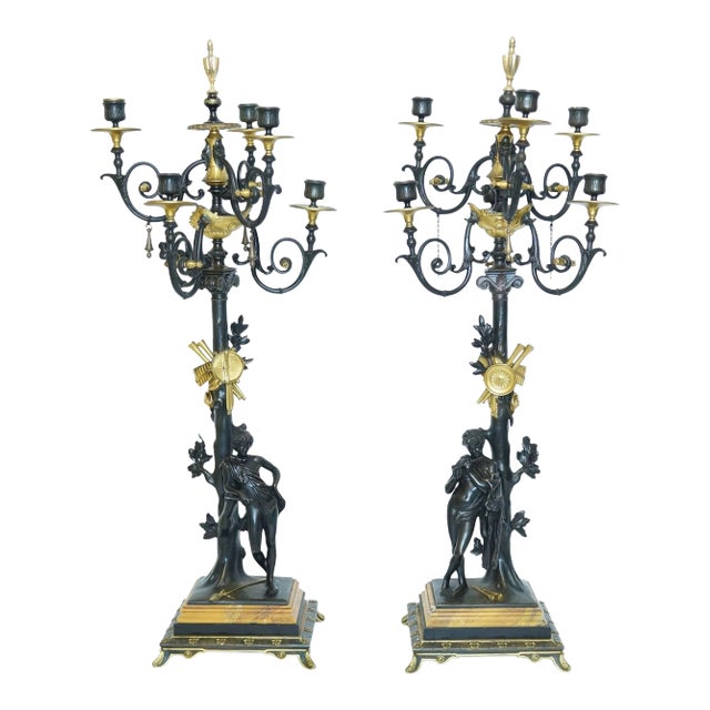 Neoclassical Bronze Two-Tone Figural Candelabra - A Pair For Sale