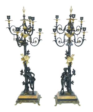 Neoclassical Bronze Two-Tone Figural Candelabra - A Pair