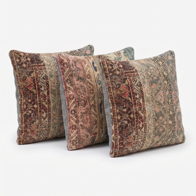 Mid-Century Modern Muted Tribal Rug Pillow Cover 24'' X 24'' - Set of Three For Sale - Image 3 of 4