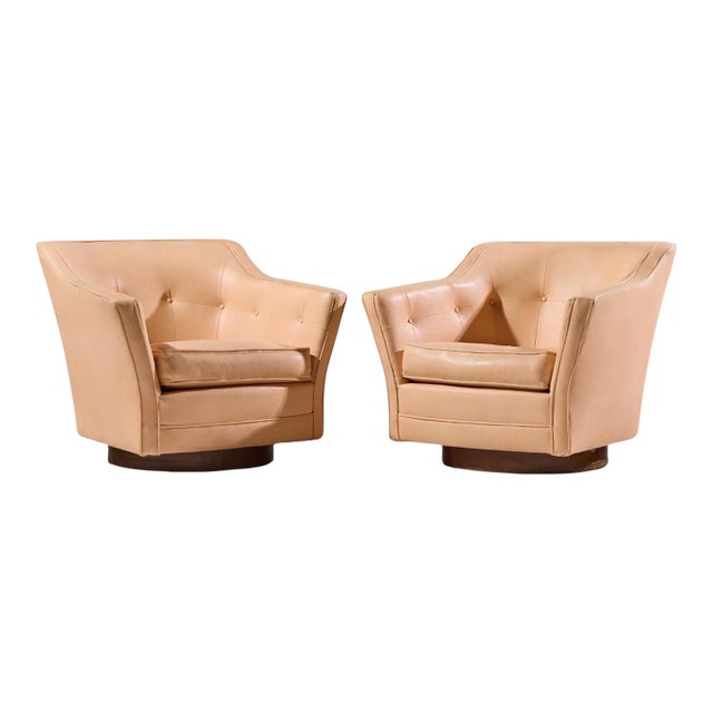Edward Wormley for Dunbar Style Mid Century Walnut Swivel Lounge Chairs - Pair For Sale