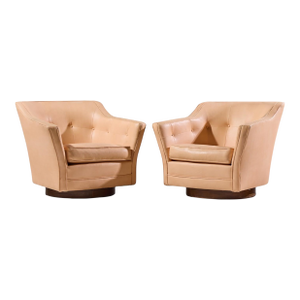 Edward Wormley for Dunbar Style Mid Century Walnut Swivel Lounge Chairs - Pair