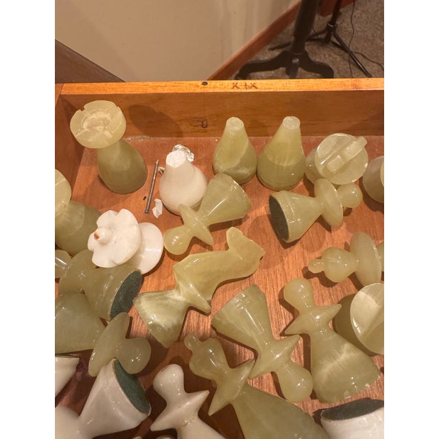 Vintage Argentine Marble & Wood Chess Game Table With Storage Drawers and Original Marble Pieces For Sale - Image 9 of 12