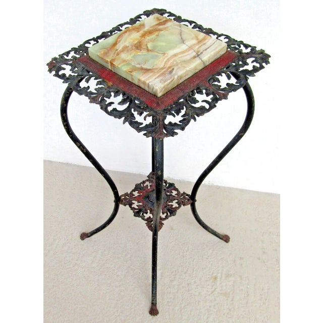 Metal 19th Century American Cast Iron Marble Top Lamp Plant Stand For Sale - Image 7 of 9