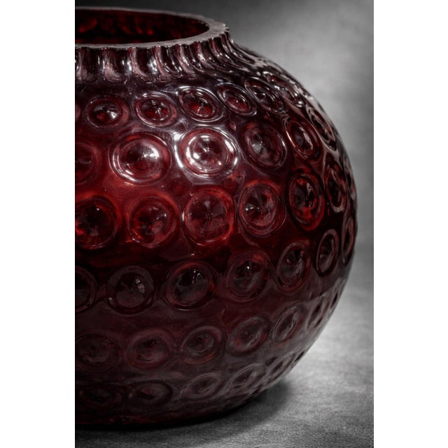 Cranberry Red Hobnail Art Glass Orb Vase For Sale - Image 4 of 9
