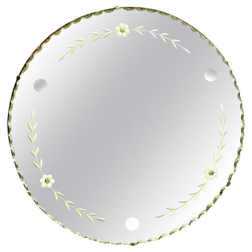 Glass French Art Deco Round Etched Wall Mirror, 1920 For Sale - Image 7 of 7