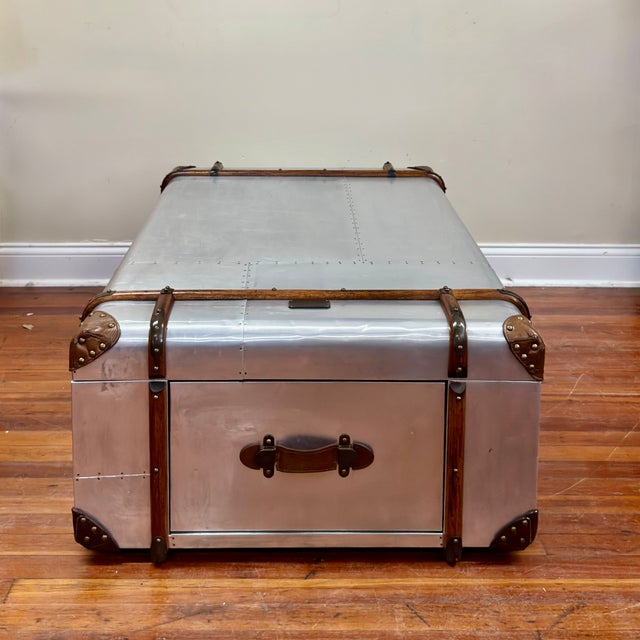 Restoration Hardware Restoration Hardware Aluminum Steamer Trunk Coffee Table For Sale - Image 4 of 15
