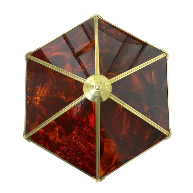 Vintage Brass & Faux Tortoise Acrylic Table Lamp by Sciolari, Italy, 1970s For Sale - Image 10 of 13