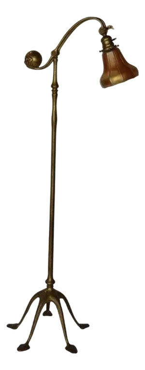 Early 20th C. Tiffany Studios New York Patinated Bronze-Favrile Glass Floor Lamp