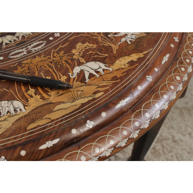 Vintage Anglo Indian Round Inlaid Coffee Table W. 4 Stools For Sale - Image 17 of 18
