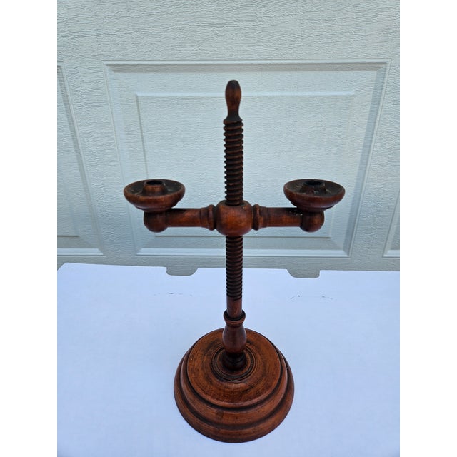 American Antique Colonial Style Adjustable Double Candle Holder For Sale - Image 3 of 12