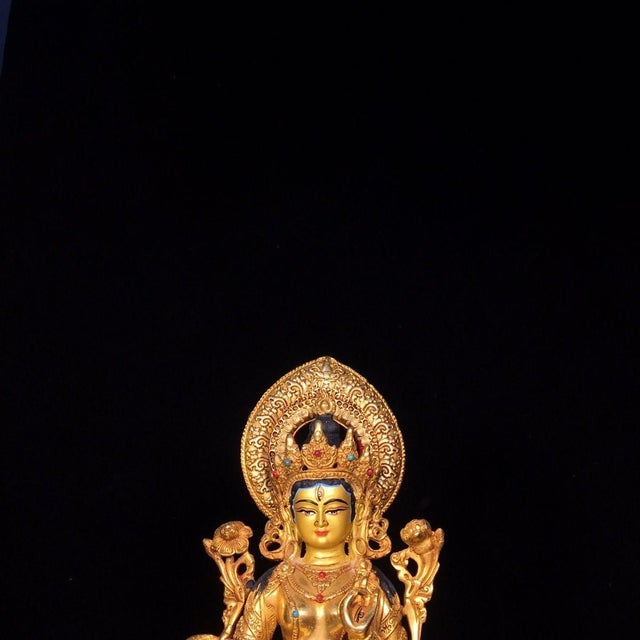 Late 20th Century Gilt Bronze White Tara Statue With Painted Face, 1kg For Sale In Los Angeles - Image 6 of 9