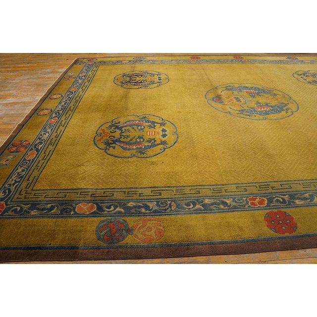 1920s Yellow Gold Dragon Antique Chinese Rug 12' X 15'6"handknotted Wool Carpet For Sale - Image 10 of 14
