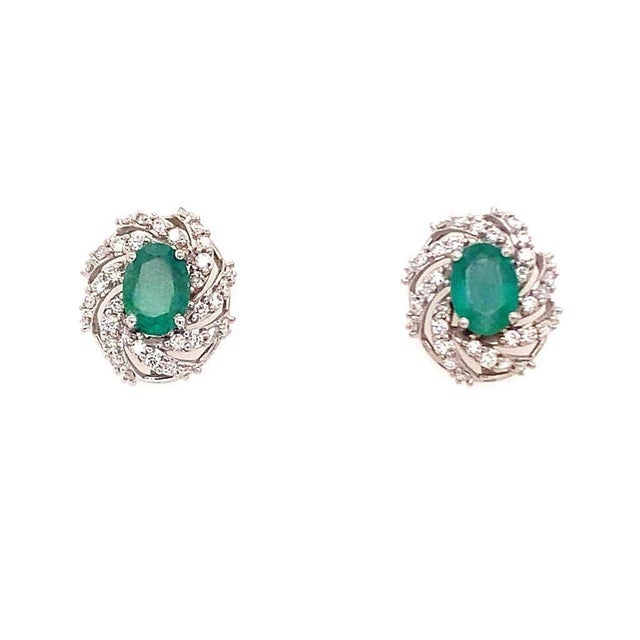 Traditional Diamond Emerald Earrings 14 Karat White Gold 2.17 TCW Certified For Sale - Image 3 of 14