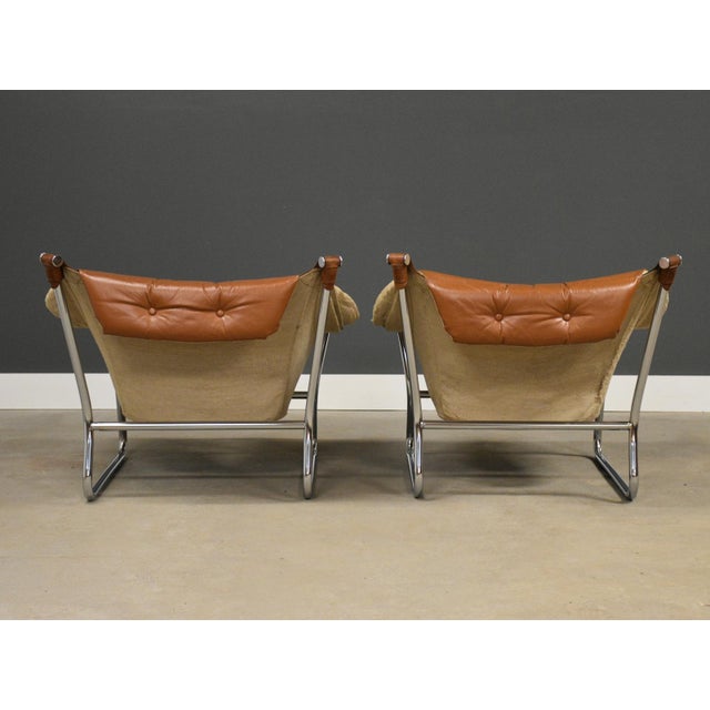 1970s Tormod Alnaes Leather Sling and Chrome Lounge Chairs - A Pair For Sale - Image 4 of 12