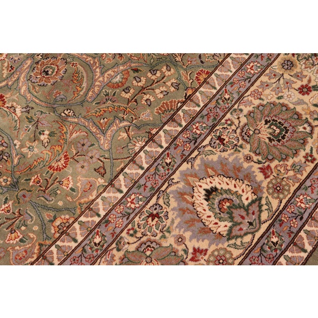 Shabby Chic 1990's Floral Pak-Persian Green/Ivory Wool Rug - 9'0'' X 12'2'' For Sale - Image 4 of 9