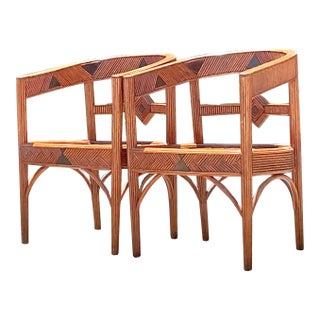 Vintage Boho Pencil Reed Tub Chairs - A Pair For Sale