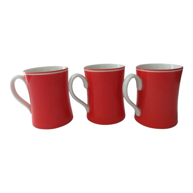 Late 20th Century Fitz & Floyd Rondelet Rouge Red Porcelain Cup Mug, Japan 195- Set of 3 For Sale