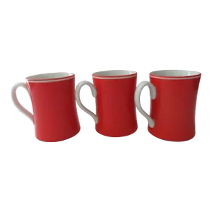 Late 20th Century Fitz & Floyd Rondelet Rouge Red Porcelain Cup Mug, Japan 195- Set of 3