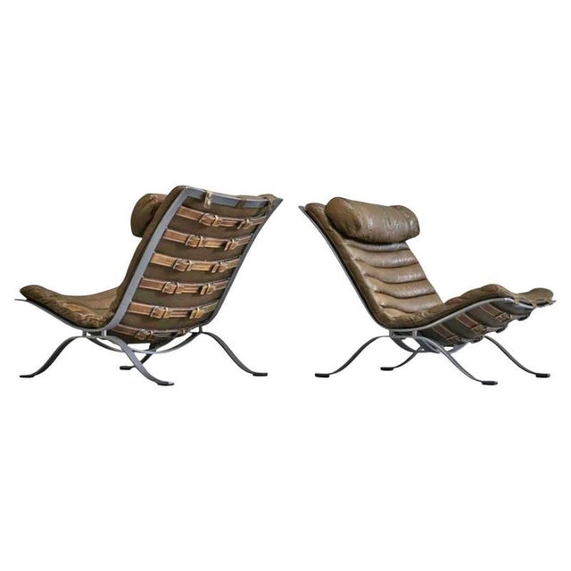 Ari Lounge Chairs in Steel and Patinated Leather by Arne Norell, 1960s, Set of 2 For Sale - Image 14 of 14