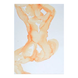 Vintage Abstract Apricot Nude Study Watercolor Painting For Sale