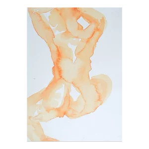 Vintage Abstract Apricot Nude Study Watercolor Painting