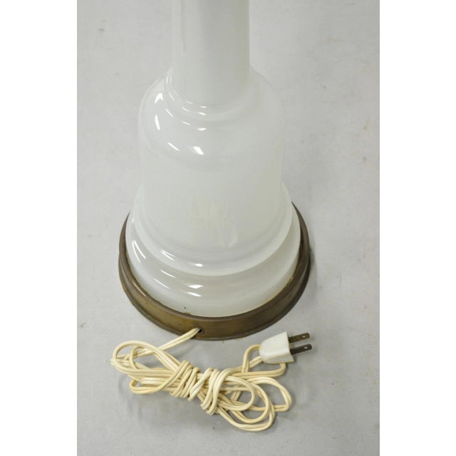 Vintage French Neoclassical White Opaline Glass Column Brass Mounted Table Lamp For Sale - Image 10 of 11