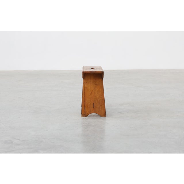 Rustic Pine Stool with Cut-Out Trestle Legs, Sweden, 1920 For Sale - Image 6 of 17