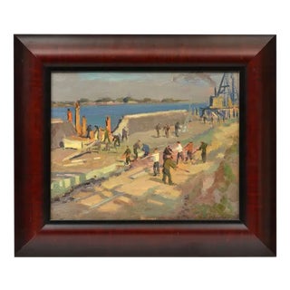 Port Works, Oil on Board, 20th Century For Sale