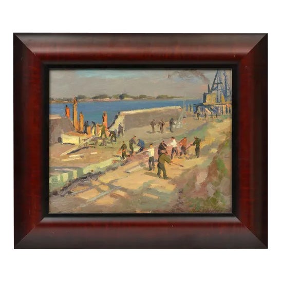 Port Works, Oil on Board, 20th Century For Sale