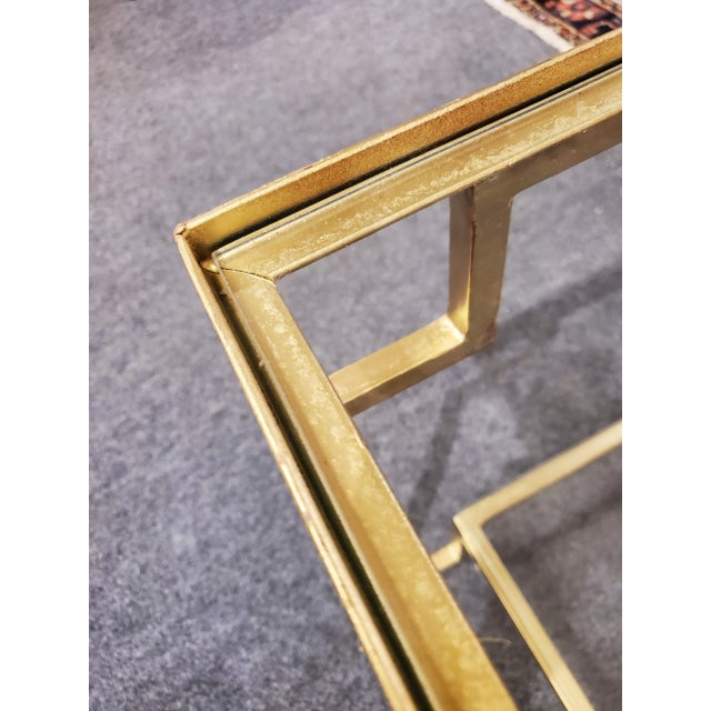 Post Modern Style “Apollo” Gilt Metal Coffee Table With Glass Top & Bottom Shelf For Sale In Washington DC - Image 6 of 11