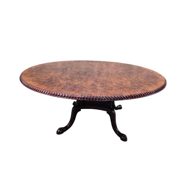 Brown Vintage English Burr Walnut Veneer Round Pedestal Table in the Antique Style With Claw Feet For Sale - Image 8 of 9