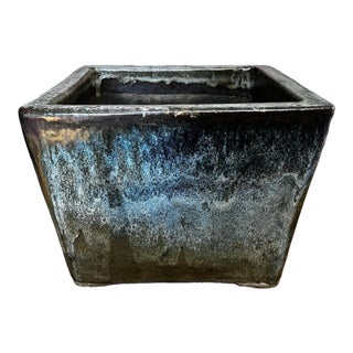 Vintage Blue Flame Glaze Square Cachepot For Sale