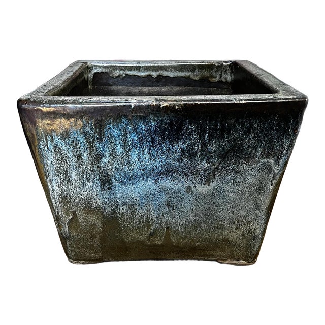 Vintage Blue Flame Glaze Square Cachepot For Sale