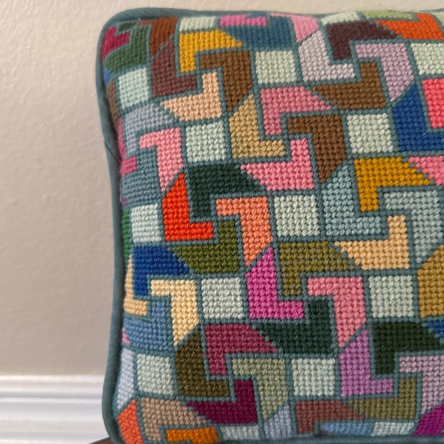 Vintage 1970s Op Art Needlepoint Pillow For Sale - Image 4 of 8