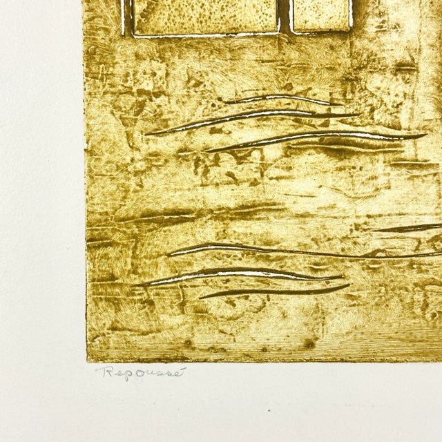 Mid-Century Modern Ginger Osgood - Postmodern Brutalist Cityscape Collagraph on Wove Paper, Signed For Sale - Image 3 of 5