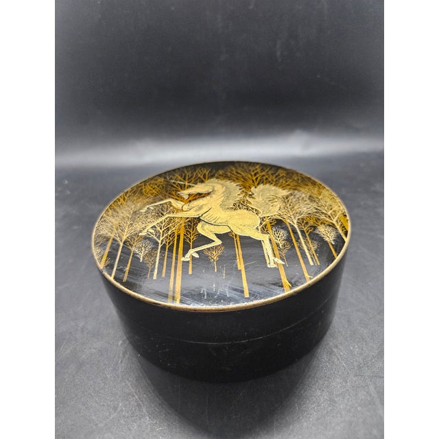 Vintage Otagiri Unicorn Gold/Black Melamine Six Coasters/Box, Japan For Sale In Washington DC - Image 6 of 6