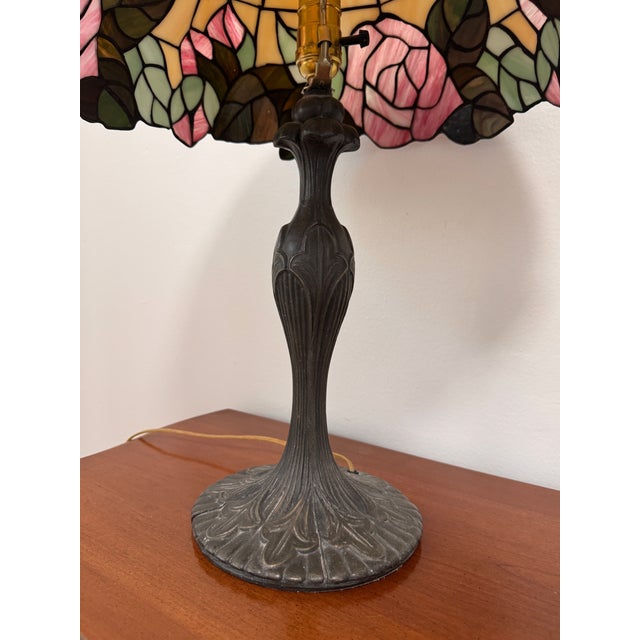 Vintage Art Nouveau Style Rose Stained Glass Desk or Table Lamp For Sale - Image 10 of 10