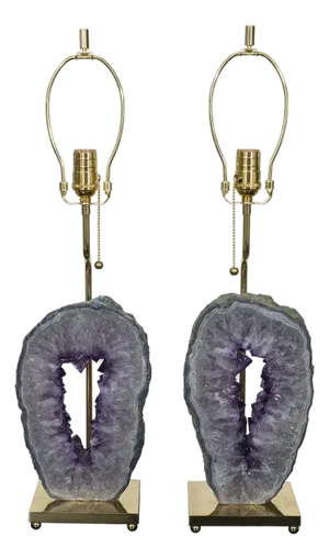 Pair of amethyst geode table lamps