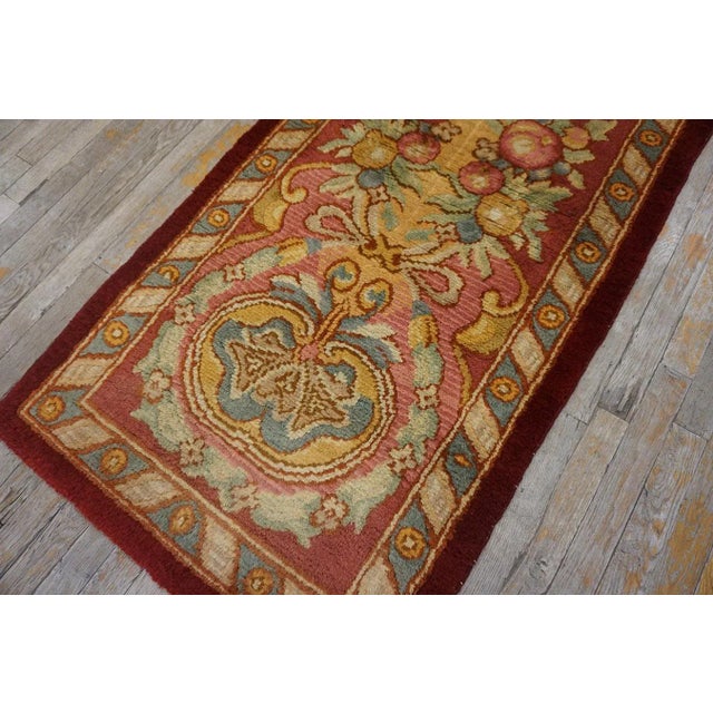1930s Pink Rose Geometric European Antique Spanish Cuenca Carpet 2'10'' X 13' Wool Knooted Rug For Sale - Image 9 of 10