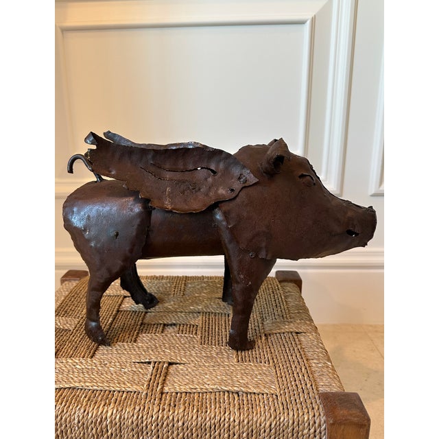 Vintage Brutalist Metal Winged Pig Garden Sculpture For Sale - Image 13 of 13