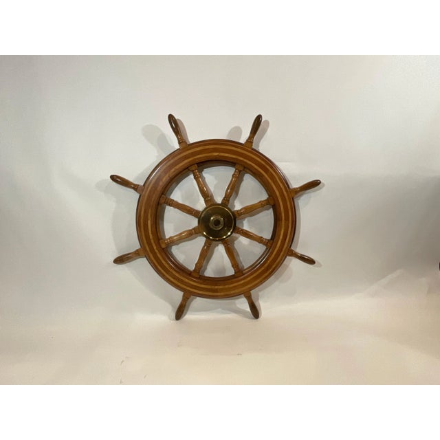 Ships Wheel with Brass Hub and Inlay For Sale - Image 4 of 11