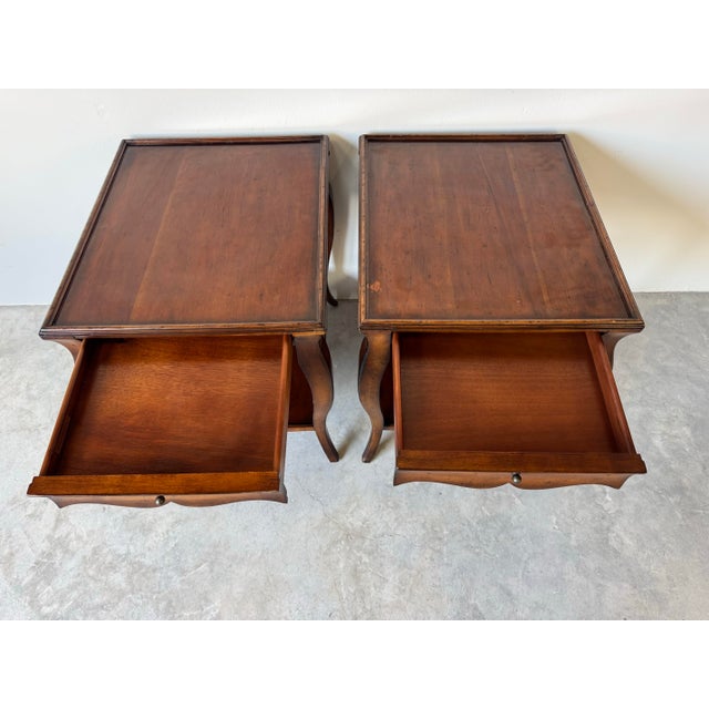 French Provincial Woodbridge Furniture Louis XV-Style Solid Wood Two-Tier Nightstands – A Pair For Sale - Image 3 of 12