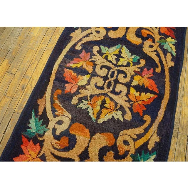1920s Black Medallion Folk Art Antique American Hooked Rug 2'7" X 4'6" Handknotted Wool Carpet For Sale - Image 4 of 6