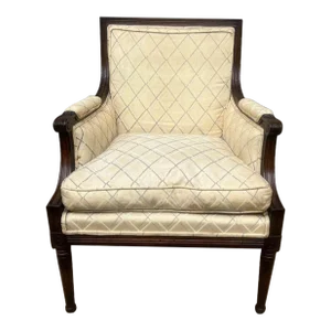 Early 20th Century Antique French Louis XVI Style Walnut Upholstered Living Room Chair/ Bergere