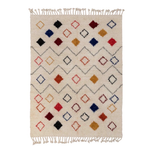 9x12 Ft.White Wool Boho Moroccan Rug, Bohemian Decor For Sale