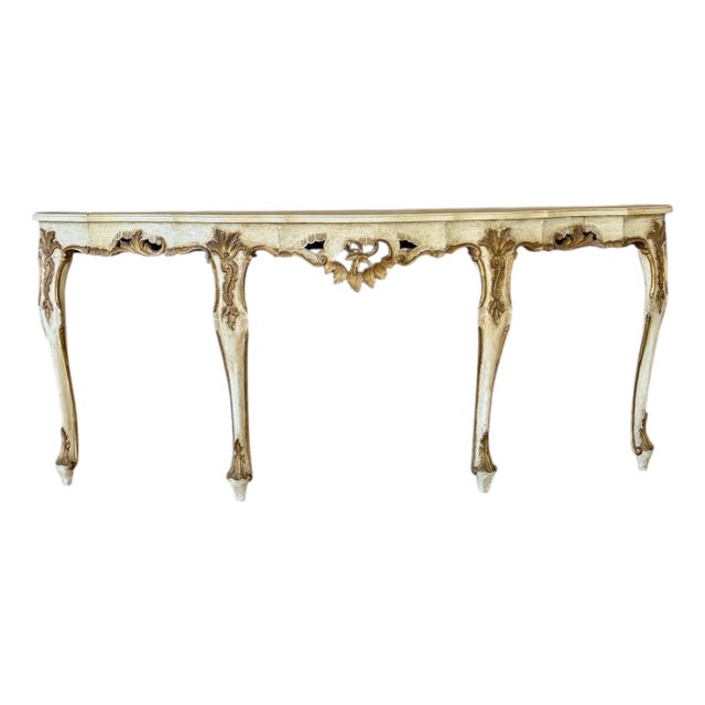 Late 19th Century Italian Hand-Carved Giltwood and Painted Console Table in the Rococo Revival Style For Sale