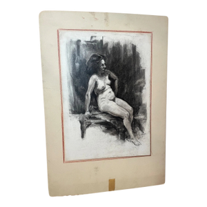 Vintage Frederick William Weber Mixed Media Nude Still Realism Sketch Drawing
