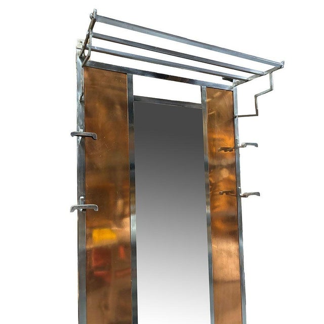 1930s Art Deco Copper & Chrome Hall Tree With Vanity Mirror For Sale - Image 4 of 6