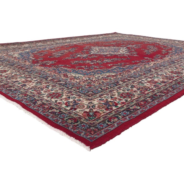 74988 Vintage Persian Hamadan Rug, 09'02 x 12'02. Stately decadence meets luxurious Jacobean style in this vintage Persian...